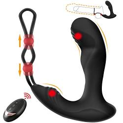 Vibrating Prostate Massager, Enlove, Anal Vibrator with Penis Ring and Dual Motor, 10 Vibrations Anal Sex Toy Anal Plug with Remote Control for Male Men and Couples