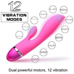 Medical Silicone G Spot Rabbit Vibrator -Pelepas Rechargeable Waterproof Dildo Vibrator Dual Motor 12 Vibration Modes Clitoris Vagina Stimulator Massager for Women or Couples (Pink)