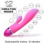 Medical Silicone G Spot Rabbit Vibrator -Pelepas Rechargeable Waterproof Dildo Vibrator Dual Motor 12 Vibration Modes Clitoris Vagina Stimulator Massager for Women or Couples (Pink)