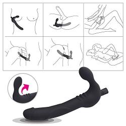 Vibrating Strapless Strap on Dildo Vibrator Silicone USB Rechargeable Female Clitoris Stimulate G-Spot Massager Adult Sex Toys for Lesbian and Women