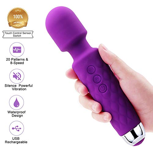 Upgraded Powerful Vibrate Wand Massager Cordless, Rechargeable with 20 Magic Vibration Modes, Whisper Quiet, Waterproof, Handheld Personal Massager for Neck Shoulder Back Body Massage, Sports Recovery