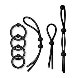 QHYAH Silicone Adjustable Lock Sleeve Loops and Pennis Rings Lock Fine Ring Cock Ring Enlargement Adult Sex Toy for Men Couple 7 Pcs Black