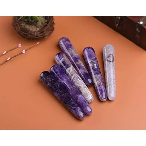 AMOYSTONE Natural Amethyst Crystal Massage Treatment Sticks Points Worry Stone Set 6pcs 4" AMOYSTONE Natural Amethyst Crystal Massage Treatment Sticks Points Worry Stone Set 6pcs 4"