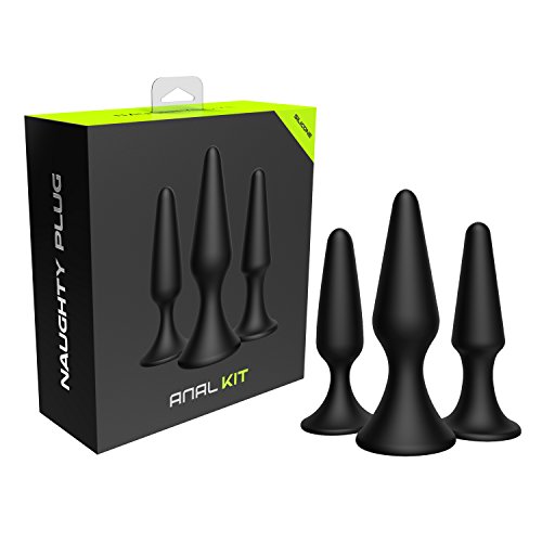 Naughty Anal Butt Plug - Silicone Sex Toy, Trainer, Prostate Massage - for Male, Female, and Beginner - Kit