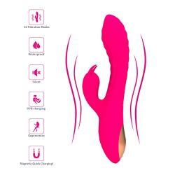 Rabbit Vibrator G Spot Vibrating Dildo Clitoral Massager Double Stimulation Wand Sex Toys for Women Couple Lesbian Waterproof USB Rechargeable Pink