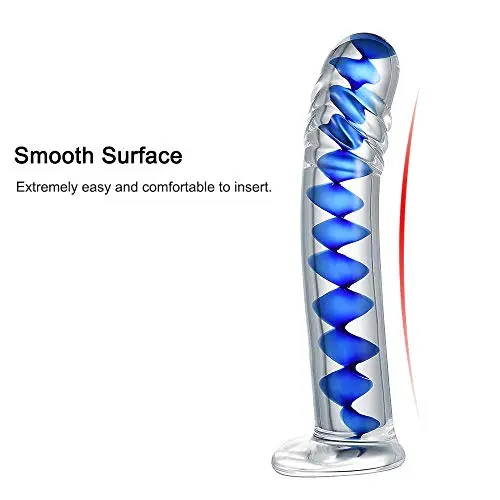 6.3 Glass Dîldɔ Smooth G-SpõT StǐmulaTor Sleek PrôstàTé Massager with Blue Spiral Design Realistic Texture