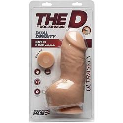 Doc Johnson The D - Fat D - 8 Inch with Balls - ULTRASKYN - 8" Long and 2.75" Wide - Strong Suction Cup Base - O-Ring Harness Compatible Dildo, Vanilla