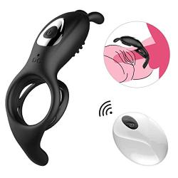 Penis Ring Vibrator with Rabbit Ears 9 Vibration Modes Wireless Remote Control for Couples Play, PALOQUETH Rechargeable Mens Vibrating Cock Ring Waterproof for Longer Harder Erection