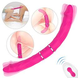 Vibrating Double-Ended Dildos with 9X9 Vibrations for Women Vaginal G-spot and Anal Play, Wireless Remote Dual Motors Rechargeable Realistic Penis Massager Adult Sex Toy for Lesbian Couples (Pink)