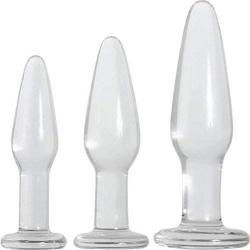 Adam and Eve Glass Anal Training Trio 3 Clear Butt Plugs