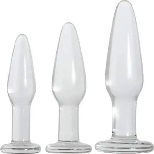 Adam and Eve Glass Anal Training Trio 3 Clear Butt Plugs Adam and Eve Glass Anal Training Trio 3 Clear Butt Plugs