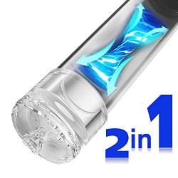 Electric Male Masturbator Cup with Powerful Suction - 2 in 1 Vacuum Pump for Penis Stimulation and Enhancement Training, Fondlove 3D Realistic Transparent Stroker for Men Masturbation