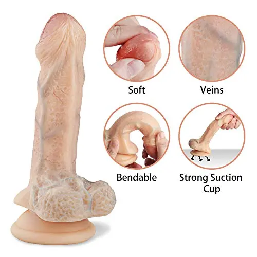Realistic Dildo with Suction Cup, BEING FETISH Silicone Bendable 7.5 Inch G-Spot Dildo Premium Liquid Silicone Penis Dong Adult Sex Toy for Woman Female Masturbation Flesh Skin Body Safe Realistic Dildo with Suction Cup, BEING FETISH Silicone Bendable 7.5 Inch G-Spot Dildo Premium Liquid Silicone Penis Dong Adult Sex Toy for Woman Female Masturbation Flesh Skin Body Safe