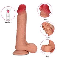 Realistic Dildo 9.8 inch with Dual Density Design for Lifelike Sensation for G Spot Clitoral Anal Stimulation, UTIMI Liquid Body-Safe Silicone Cock with Strong Suction Cup for Hands-Free Play