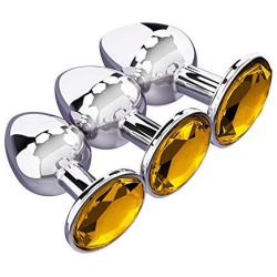 3 Pcs 3 Size Stainless Steel Jeweled Anales B~UT@T Plugs kit Set Trainer Toys, Personal Games Massager for Women&Men Couples Lover Siliver Steel Yellow