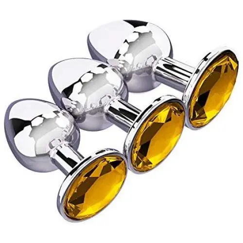 3 Pcs 3 Size Stainless Steel Jeweled Anales B~UT@T Plugs kit Set Trainer Toys, Personal Games Massager for Women&Men Couples Lover Siliver Steel Yellow