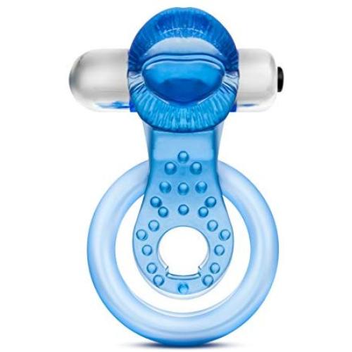 7 Speed Tongue Vibrating Cock Ring - Clitoral Stimulating Cockring - Sex Toy for Men and Women (Blue)