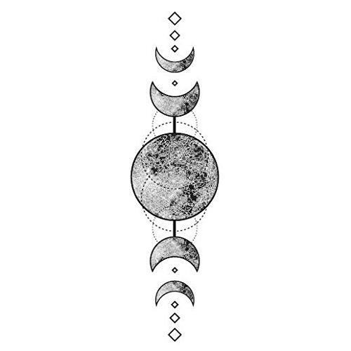 Set of 5 Waterproof Temporary Fake Tattoo Stickers Vintage Grey Moon Geometric Elegant