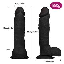 HYLHYL5-F Strǎp ǒn fǒr Lěsbìǎn, 9 inch Black Beginner Simulation Super Soft and Flexible Waterproof Toys Portable Personal Wand Silent Mode Skin Friendly Silicone | Diameter 5cm/1.96iches