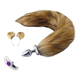 Stainless Steel deformable Anal Sex Toys Anal Sex Toys Anal Stimulator Sex Games Female Anal Foxs Tail Tail Butt Plug Stimulator Role with Replacement of Anal Plug Head can be Used for SM Adult Game