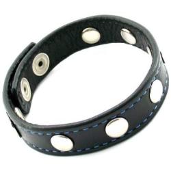 M2m Cock Ring, Leather with Rivets, 2 Snap, Black