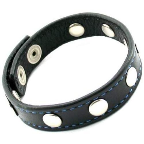 M2m Cock Ring, Leather with Rivets, 2 Snap, Black