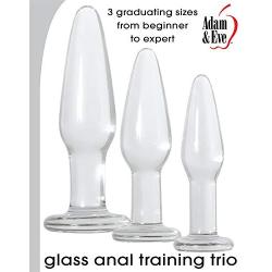 Adam & Eve Glass Anal Training Kit Trio-3 Sizes from Beginner to expert- Clear Free Bottle of Adult Toy Cleaner