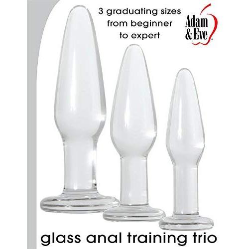 Adam & Eve Glass Anal Training Kit Trio-3 Sizes from Beginner to expert- Clear Free Bottle of Adult Toy Cleaner