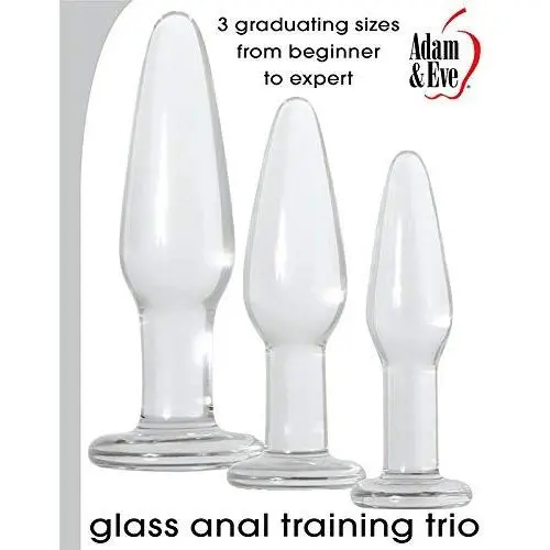 Adam & Eve Glass Anal Training Kit Trio-3 Sizes from Beginner to expert- Clear Free Bottle of Adult Toy Cleaner