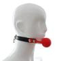 Adjustable Buckled Leather and Silicone Soft Ball Mouth Gag Plug with Lock Cosplay for Couples Men Women - Red