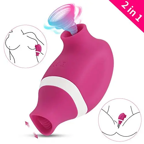 Sucking & Licking 2 in 1 Clitoris Vibrator for Double Stimulation, Adorime Clit Sucker Tongue Vibrator Stimulator for Oral Sex Solo Blowjob, Nipples Massagers Cunnilingus Sex Toys for Women or Couples