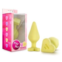 Play with Me - Naughty Candy Heart - Be Mine - Smooth Satin Finish Heart Shaped Bottom Anal Butt Plug - Platinum Silicone - Sex Toy for Men and Women (Yellow)