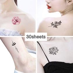 Temporary Tattoos for Women Men - Rose Feather Animals Written Words Flowers and Butterfly Body Art Tattoo Stickers for Girls or Kids Waterproofing 30 Sheets (style 1)