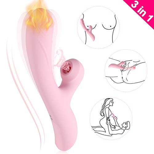 G Spot Dildo Vibrator Clitoral Sucking Vibrator for Women Rechargeable Waterproof, Heating Massager with 10 Vibration & 3 Suck Clit Vagina Anal Sex Toys Stimulator for Couples Masturbator Party Gift