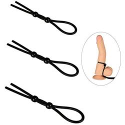 Romi Erection Enhancing Lasso Ring Set Adjustable Penis Tie Sex Toys(3 of Black)