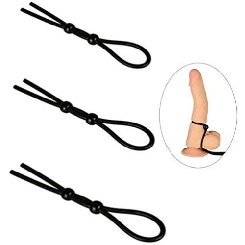 Romi Erection Enhancing Lasso Ring Set Adjustable Penis Tie Sex Toys(3 of Black)