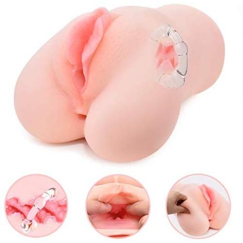 Male Masturbator Pocket Pussy Ass with 3D Realistic Vagina and Anal Canals Adult Sex Doll with Bulit-in Cock Ring for Men Masturbation and Anal Sex