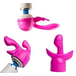 Bundle 3 Wand Pals Silicone Wand Massager Attachments G-Spot Tri-Spot Embrace & Rabbit Bliss (3 Pc Pink)