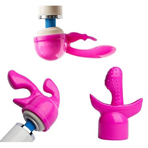 Bundle 3 Wand Pals Silicone Wand Massager Attachments G-Spot Tri-Spot Embrace & Rabbit Bliss (3 Pc Pink)