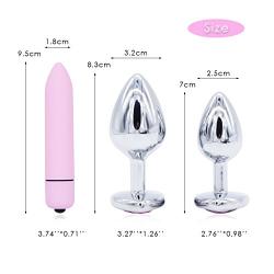 YiFeng 3 PCS Heart Shaped Jewelry Anal Butt Plug for Sex Games (Medium+Small+Bullet Vibrator, Pink)