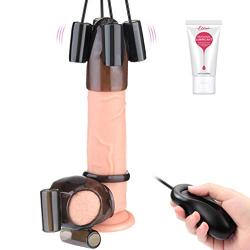 Male Masturbation Bullet Vibrator Penis Massager with 10 Vibration Modes for Male Masturbators,4 Vibrating Eggs,1 Water-Based Lube,TPE Glans Sleeve