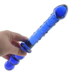 Wowlife Super Long Strong Sex Stimulator Blue Glass Dotted Dildo Dilddo Anal Plug for Women Crystal Masturbator for Moman Glass Pleasure Wand Double Head Design for G-spot Stimulation