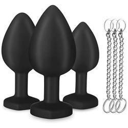 3Pcs Anal Plug Training Sets with Chain to Avoid Slipping into Body AILEQI Butt Plug for Beginer Couples Medical Grade Silicone Hypoallergenic