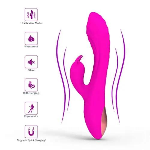 Rabbit Vibrator G Spot Vibrating Dildo Clitoral Massager Double Stimulation Wand Sex Toys for Women Couple Lesbian Waterproof USB Rechargeable Purple