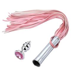 Whip Anal Plug Combination Top-Grade Flogger Whip Leather Whips Bondage Sex Toy for Couple Sexy Whip Flirting Couple Happy high-end Adult Products Sex Toys Female Tools（Pink-Thread）