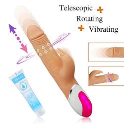 Realistic Dildo Thrusting Rabbit G-Spot Vibrator - Adorime Clitoris Vaginal Dual Stimulation Rechargeable Dildo Silicone Sex Toy for Women or Couples