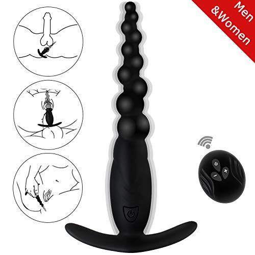 Vibrating Prostate Massager, Xocity, Silicone Anal Plug with 10 Anal Beads 10M Remote Control 7 Vibration, Anal Vibrator Male Sex Toy for Beginners Men Women and Couples