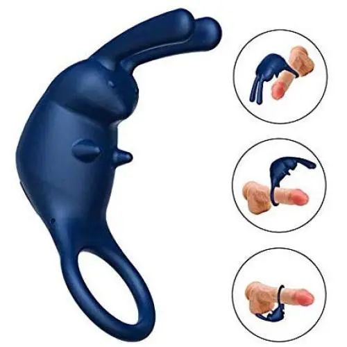 Vibrating Penis Ring Waterproof Rechargeable Rabbit Clitoris Stimulator Cock Ring Vibrator with 10 Speed Vibrations Sex Toy for Male Or Couples (Dark Blue) Vibrating Penis Ring Waterproof Rechargeable Rabbit Clitoris Stimulator Cock Ring Vibrator with 10 Speed Vibrations Sex Toy for Male Or Couples (Dark Blue)
