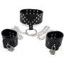 kanersty Black PU Leather Handcuffs with Lock Neck Strap Adjustable Tied Bondage Set