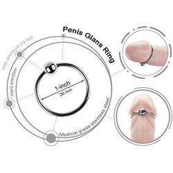 Penis Glans Ring Erection Enhancing with Stainless Steel Joy Ball Sex Toy for Cock Pleasure (1 -inch, 26mm ID)